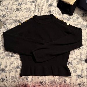 Cider Black Sweater with Gold Button Accents